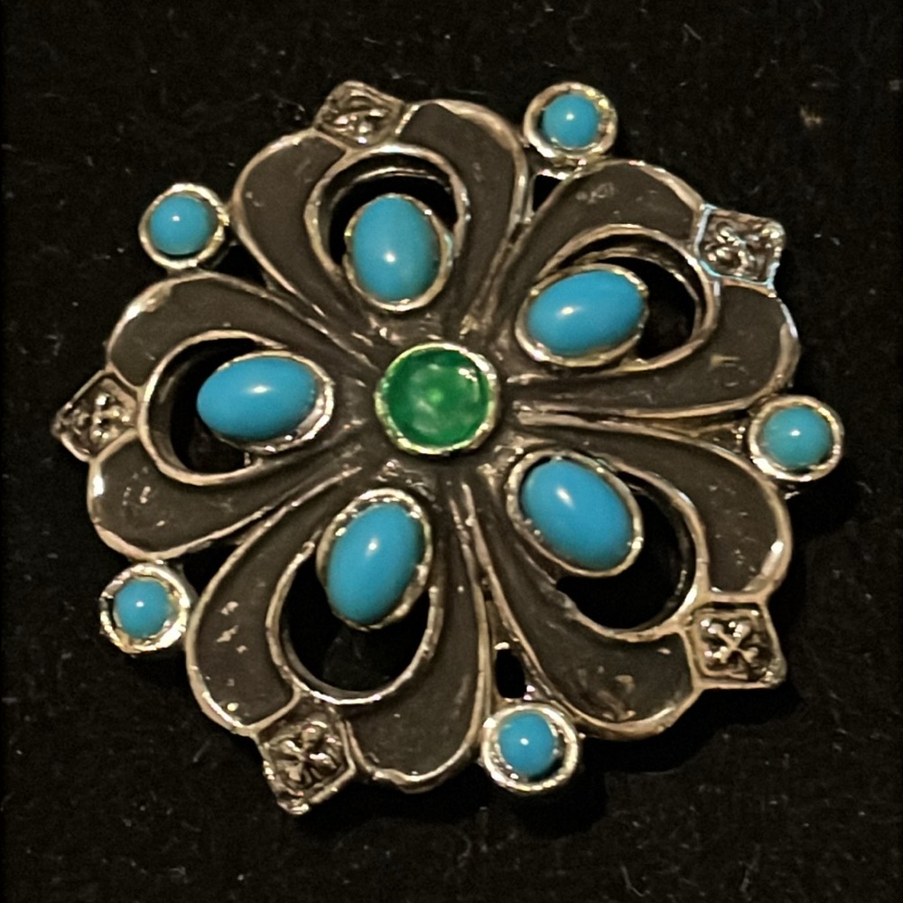 Elegant Silver and Blue Floral Brooch